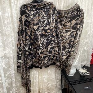 Softest Draped NWT Scarf Grey Black Floral Brown & Cream